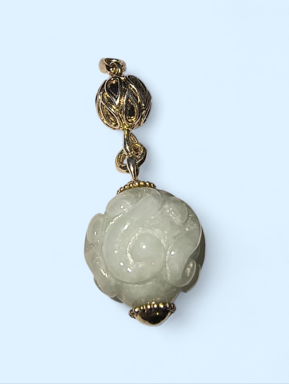 Michelle Albala Carved Green Gemstone And Sterling Silver Pendant